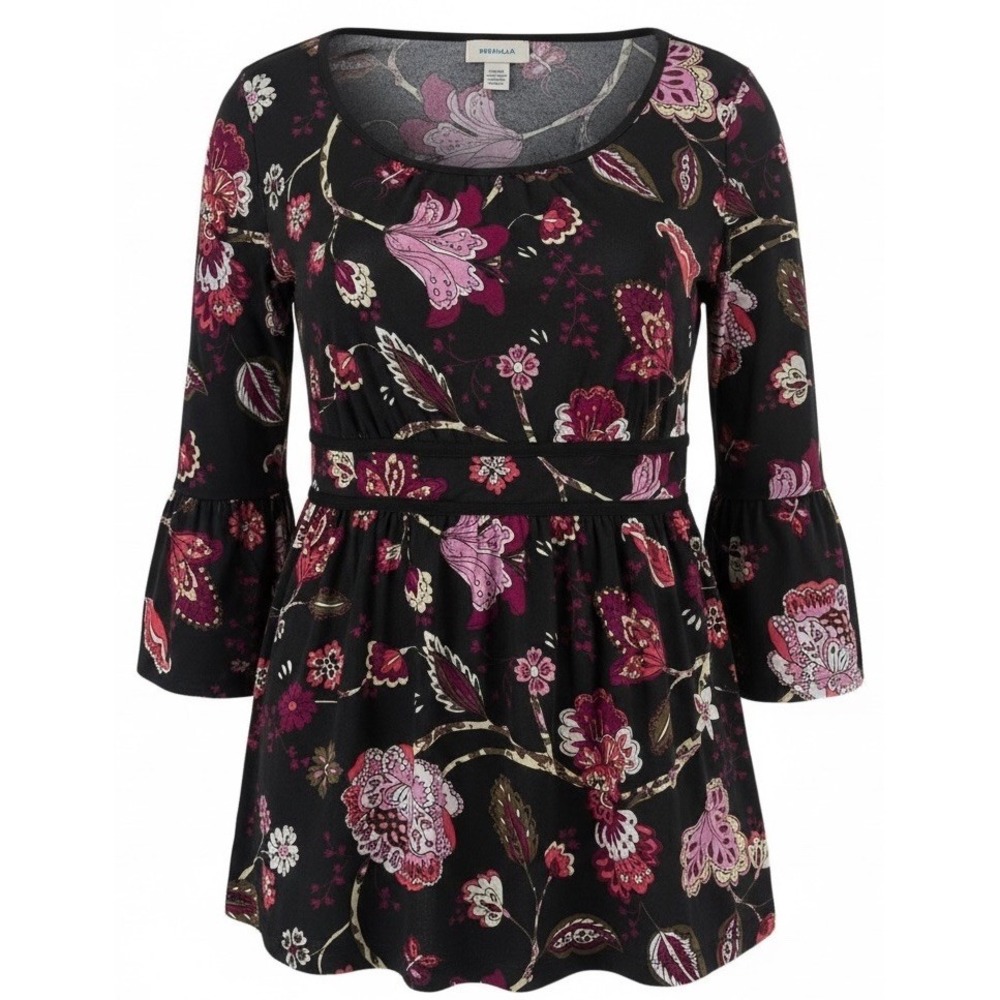 Venezia Womens Babydoll Top Paisley Mesh Size 14/16 Dark Romantic Bell Sleeves